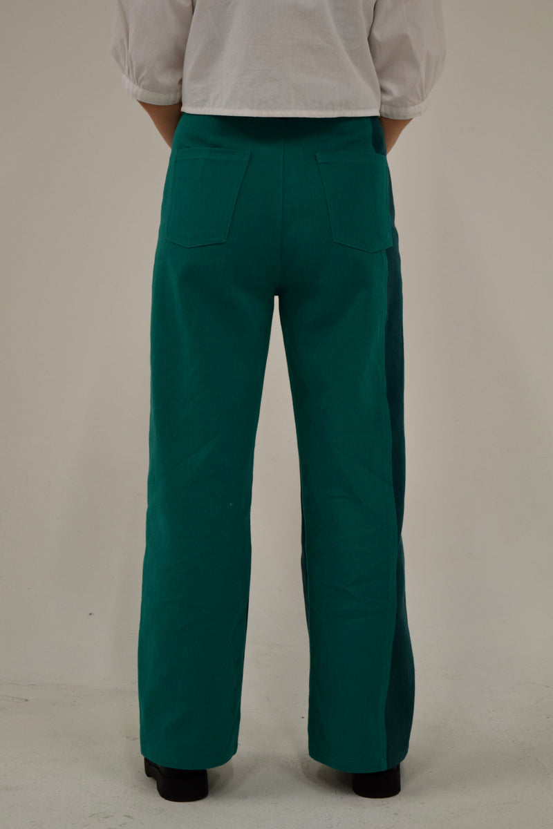 ＊韓国＊［FRAGFARM］Iris Denim Pants S-L Iris Pants in Forest | Green Color Blocked Jeans – Sugar