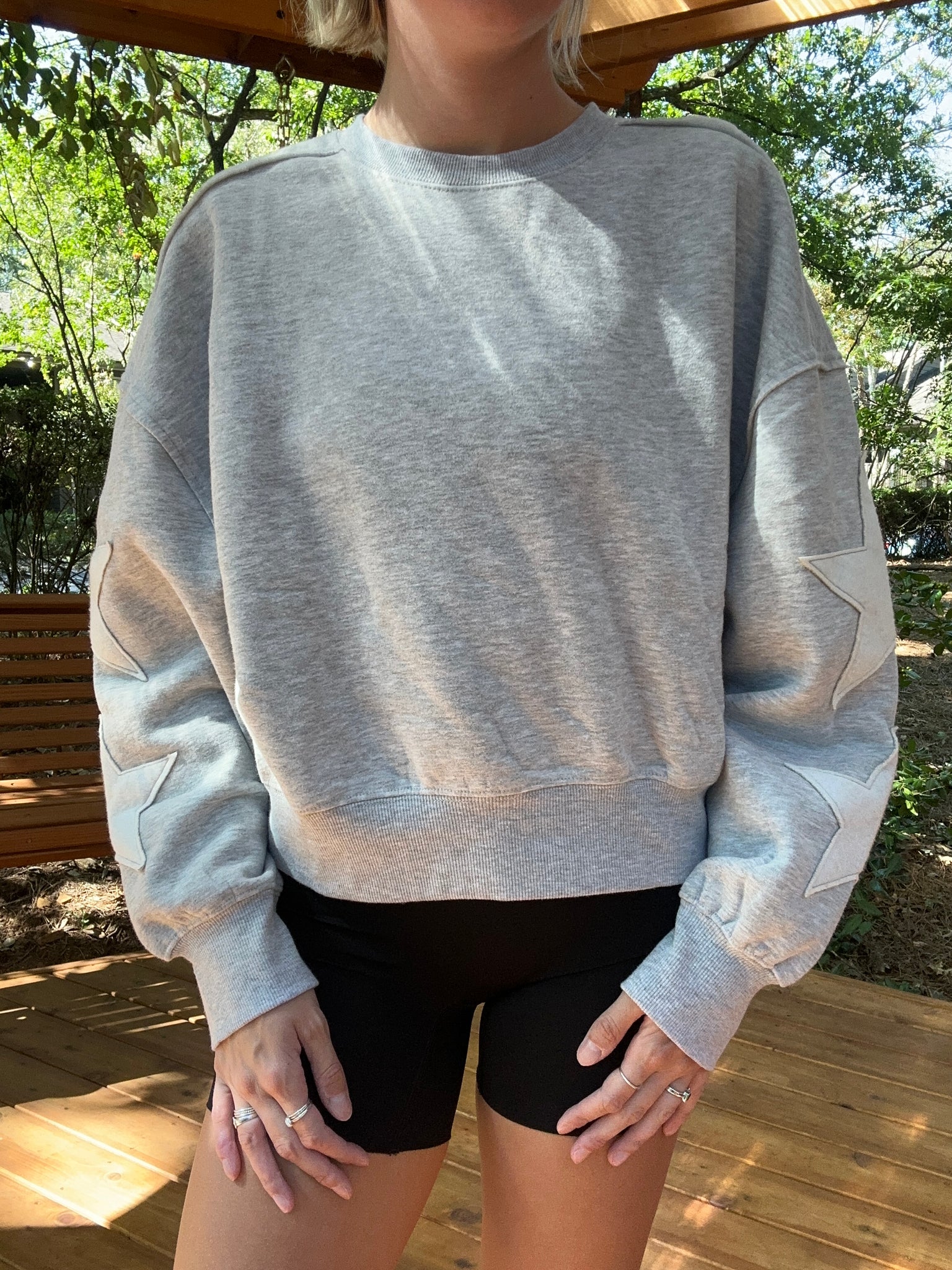 Gray Star Sleeve Cropped Sweatshirt