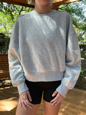 Gray Star Sleeve Cropped Sweatshirt