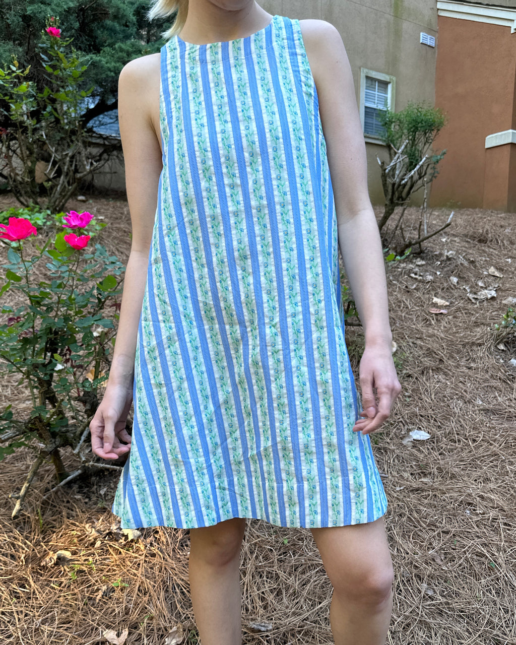 Blue Floral Striped Dress