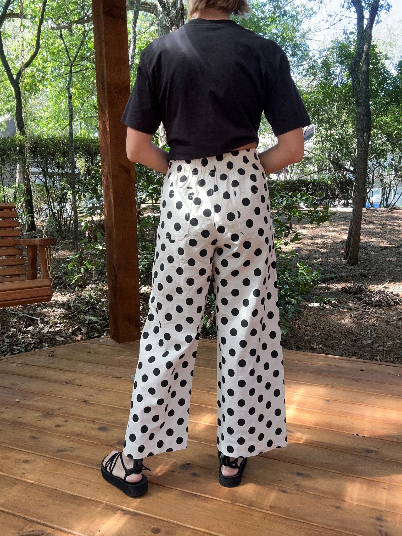 Black and White Polka Dot Wide Leg Pants
