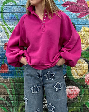 Magenta Bubble Sleeve Pullover