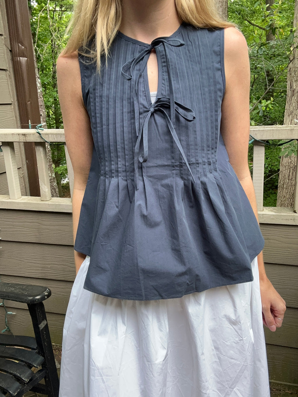 Navy Pintuck Blouse