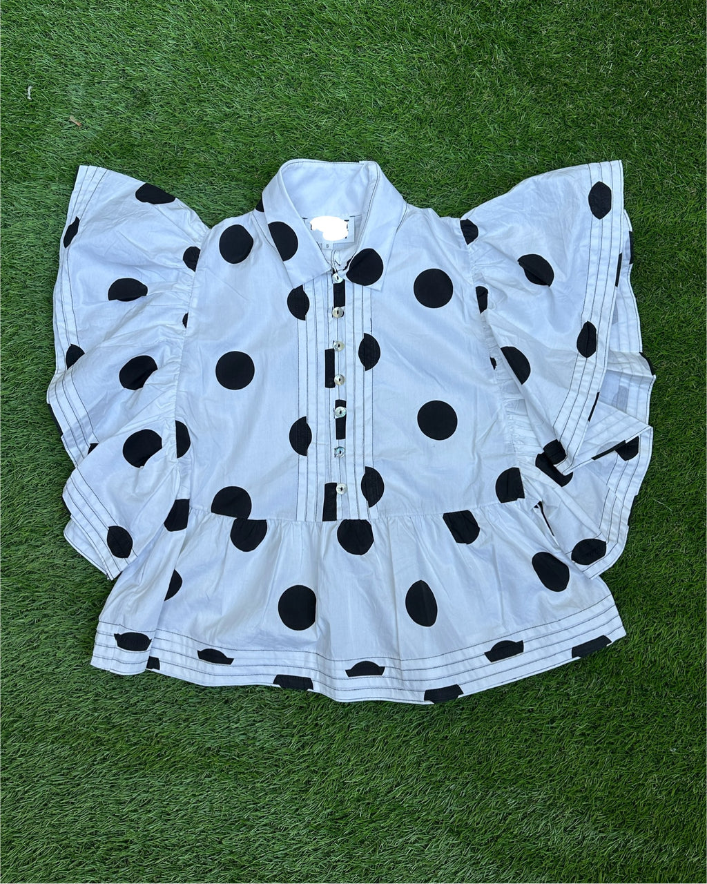 White Polka Dot Ruffle Blouse