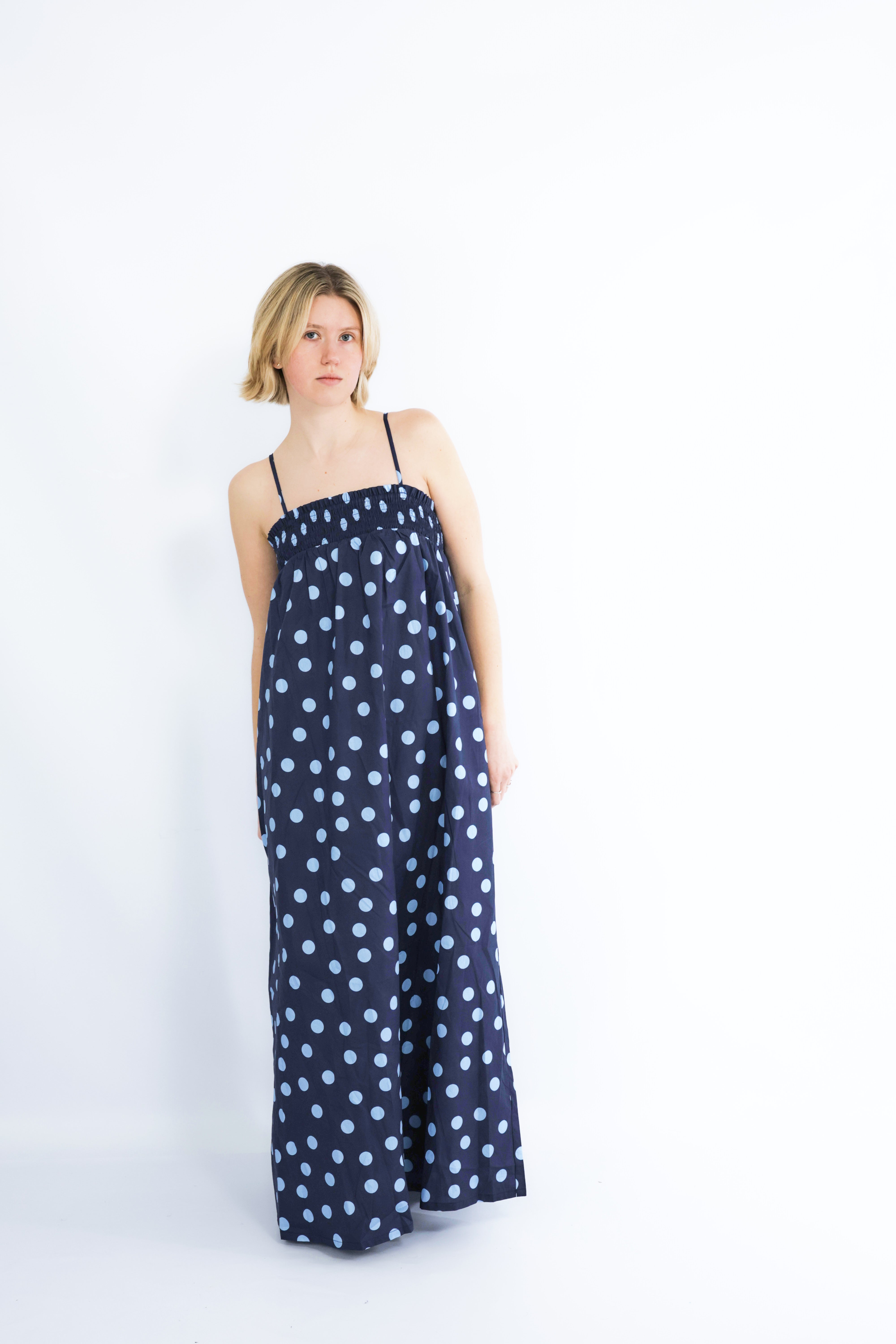 Navy and Blue Polka Maxi Dress Sugar Cilantro Navy and Blue Polka Maxi Dress Sugar Cilantro