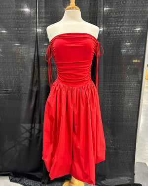 Red Strapless Bubble Hem Dress