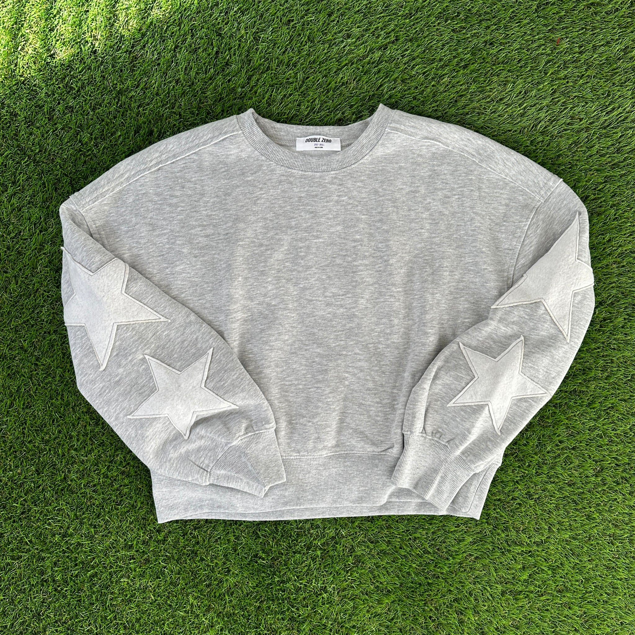 Gray Star Sleeve Cropped Sweatshirt