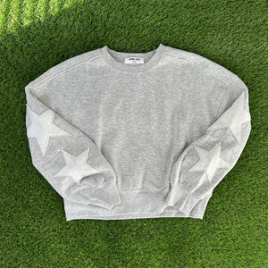 Gray Star Sleeve Cropped Sweatshirt