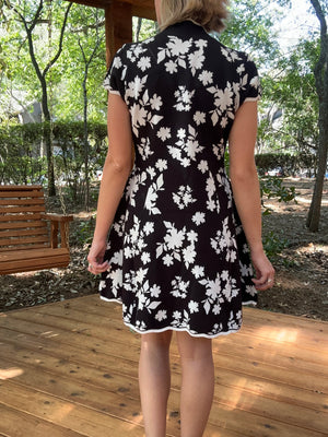 Black and White Floral Sweater Dress