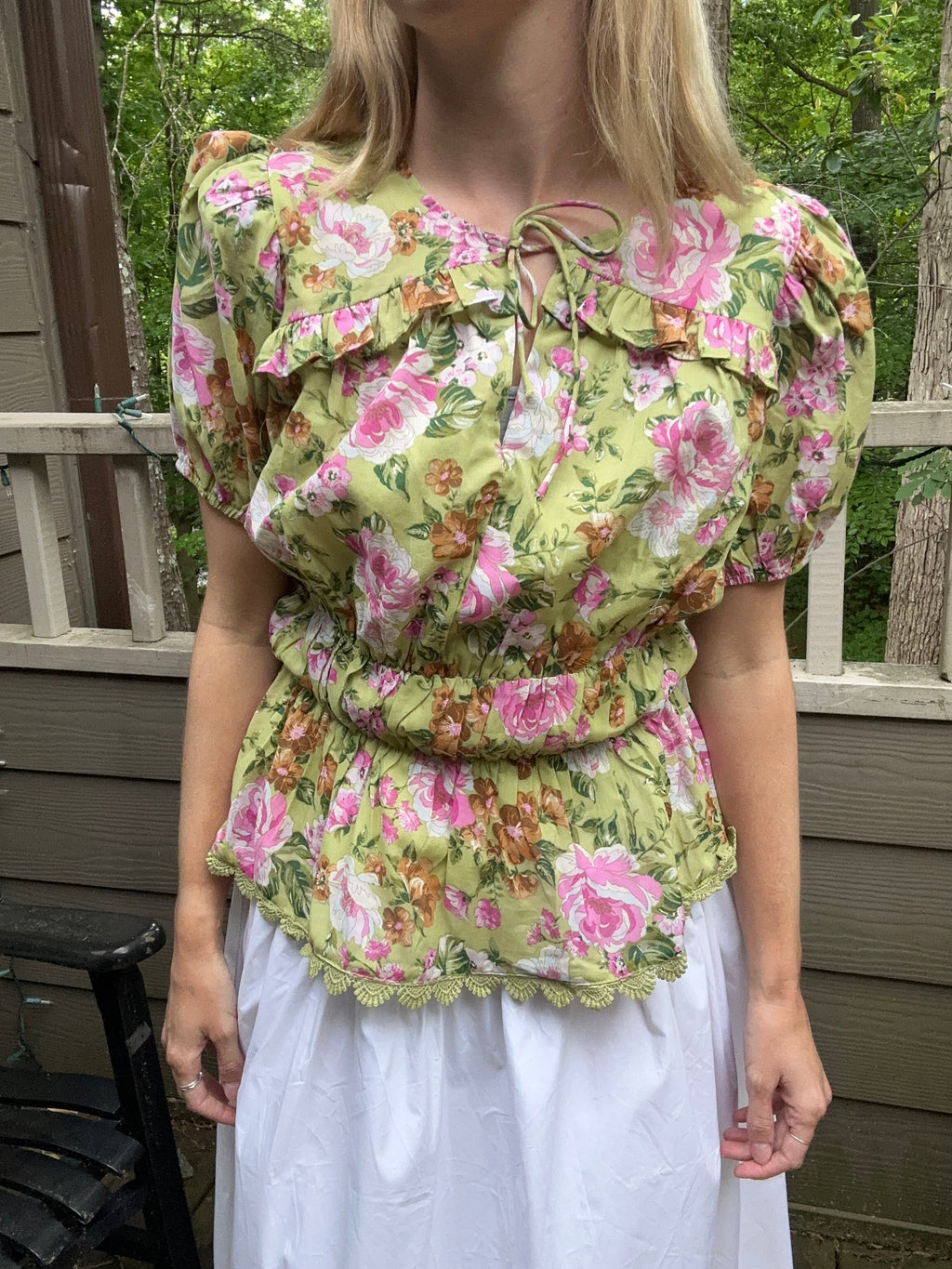 Green Floral Blouse