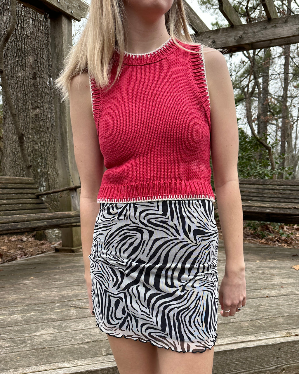 Red and White Sweater Tank