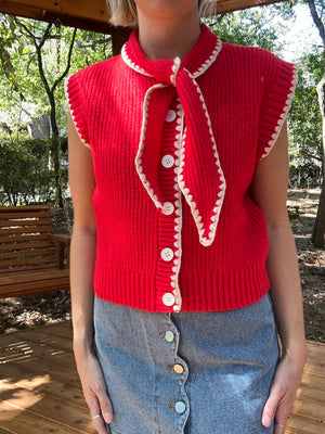 Red Tie Neck Sweater Vest