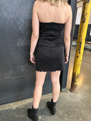 Black Strapless Scalloped Dress