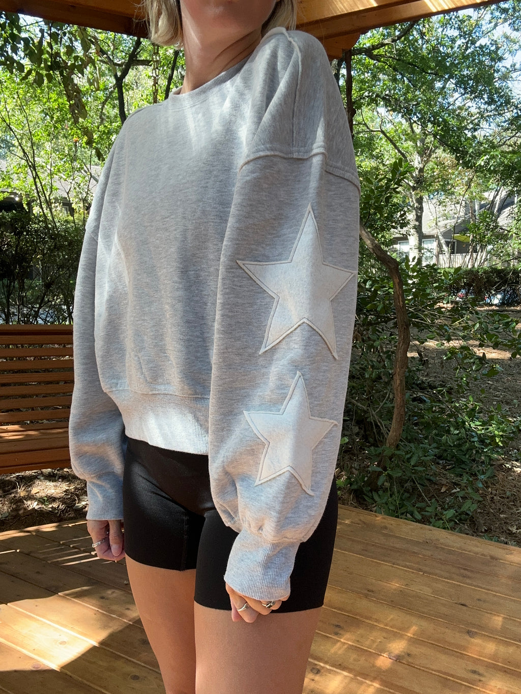 Gray Star Sleeve Cropped Sweatshirt