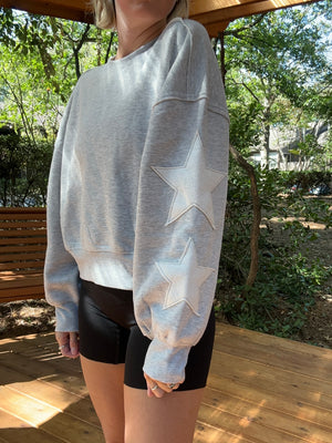Gray Star Sleeve Cropped Sweatshirt