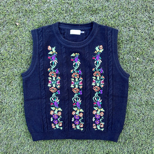 Black Floral Embroidered Sweater Vest