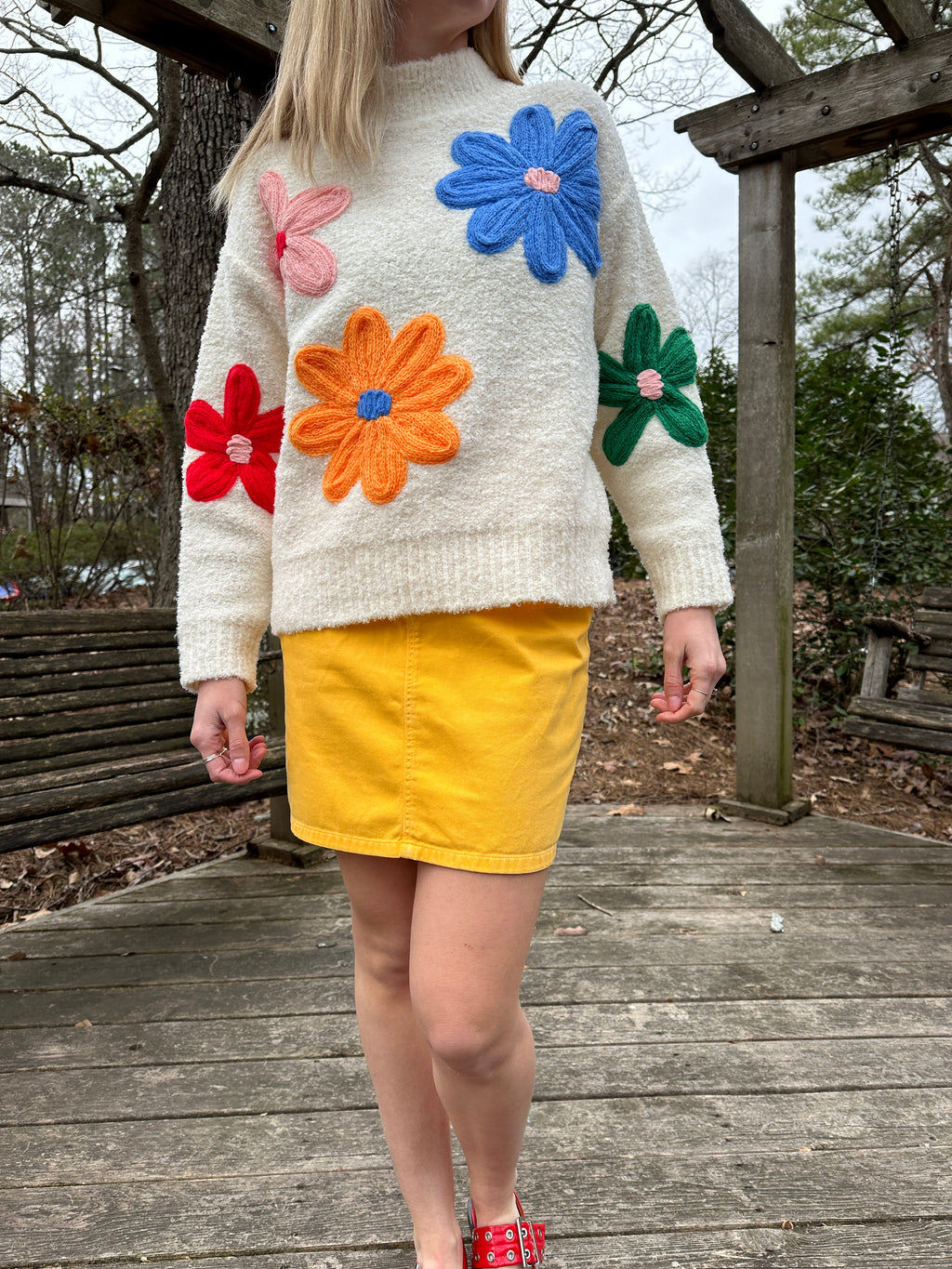 Multicolor Floral Mockneck Sweater