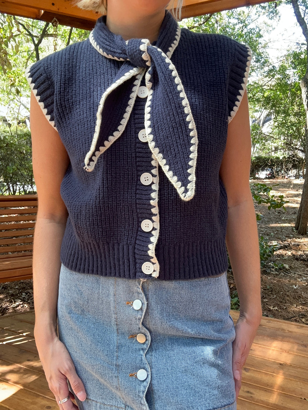 Navy Tie Neck Sweater Vest