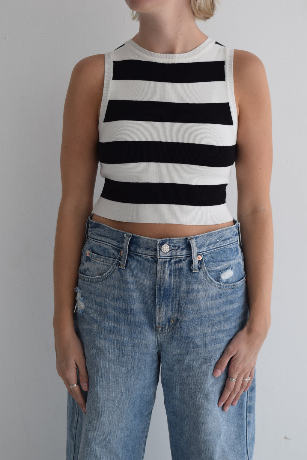 Black and White Striped Sweater Tank