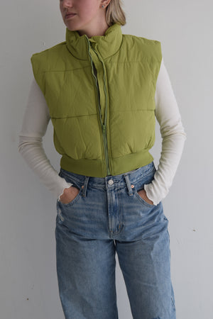 Green Cropped Puff Vest