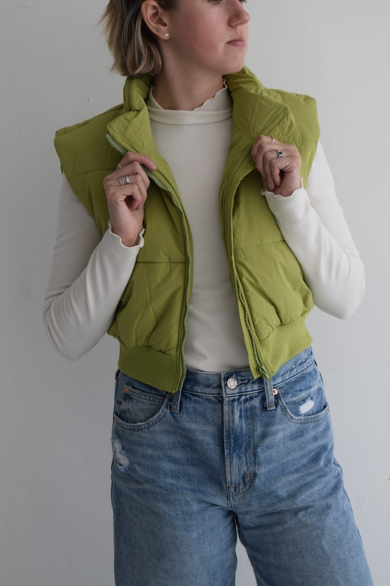 Green Cropped Puff Vest