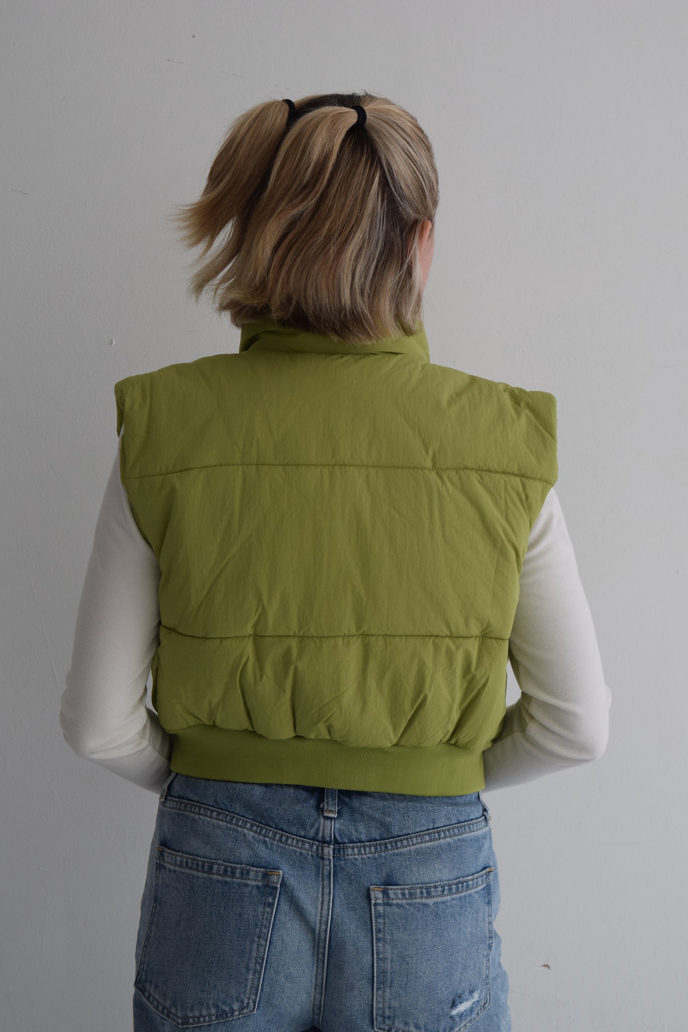 Green Cropped Puff Vest