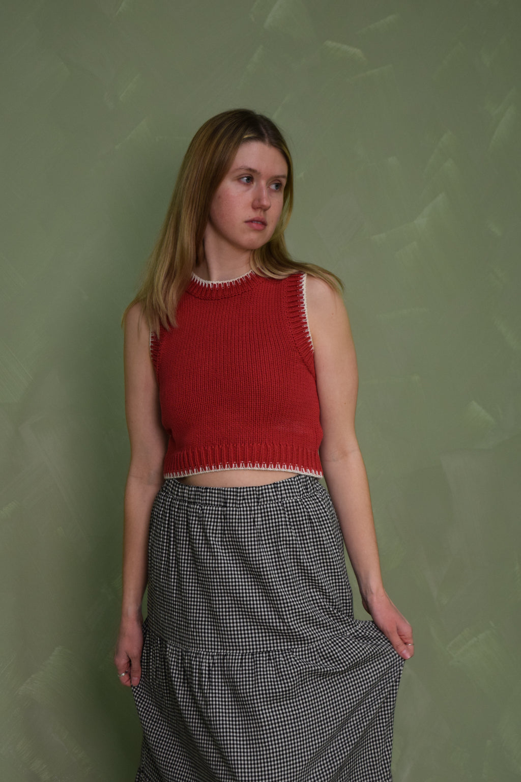 Red and White Sweater Tank