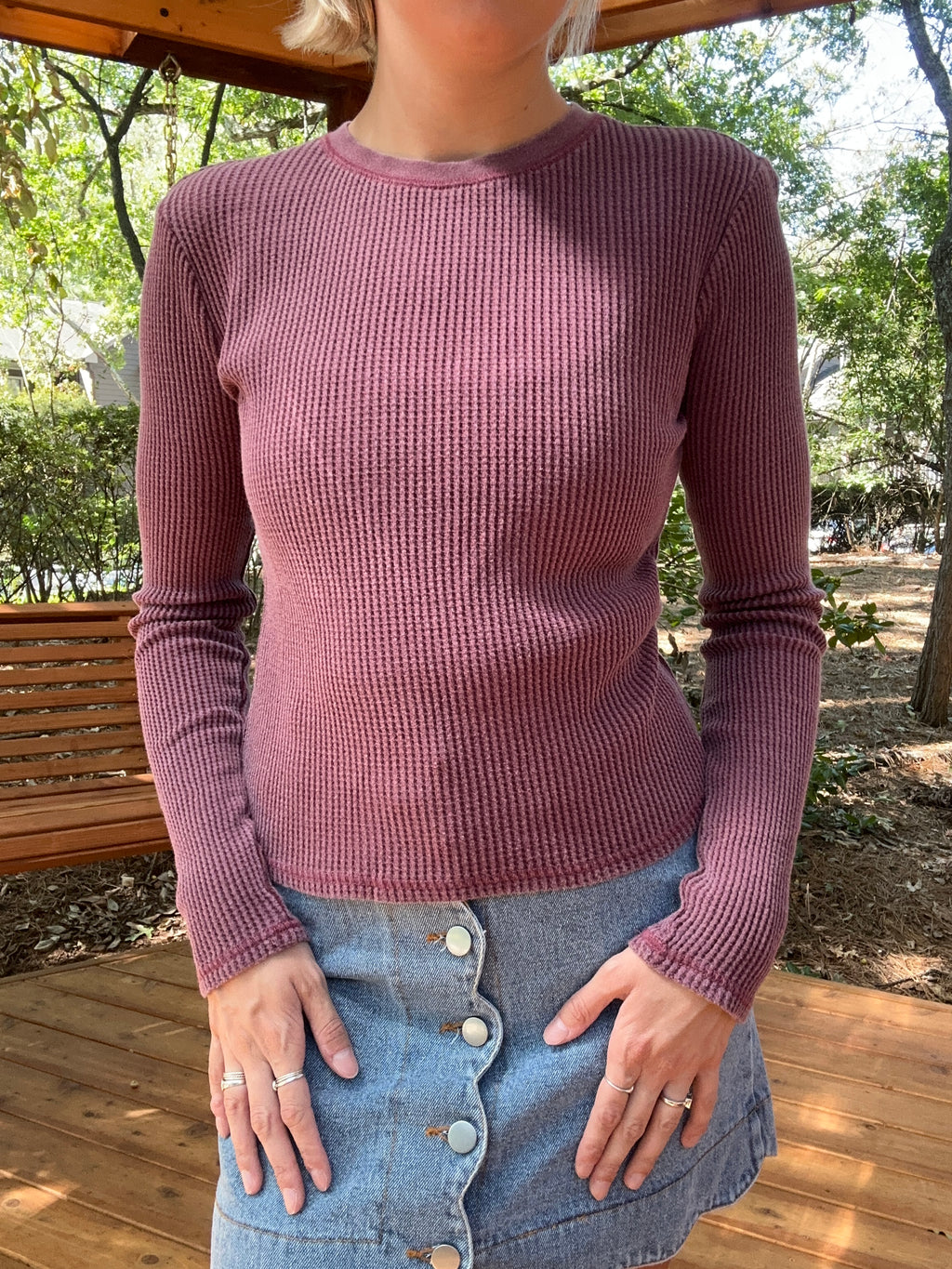 Plum Acid Washed Waffle Top