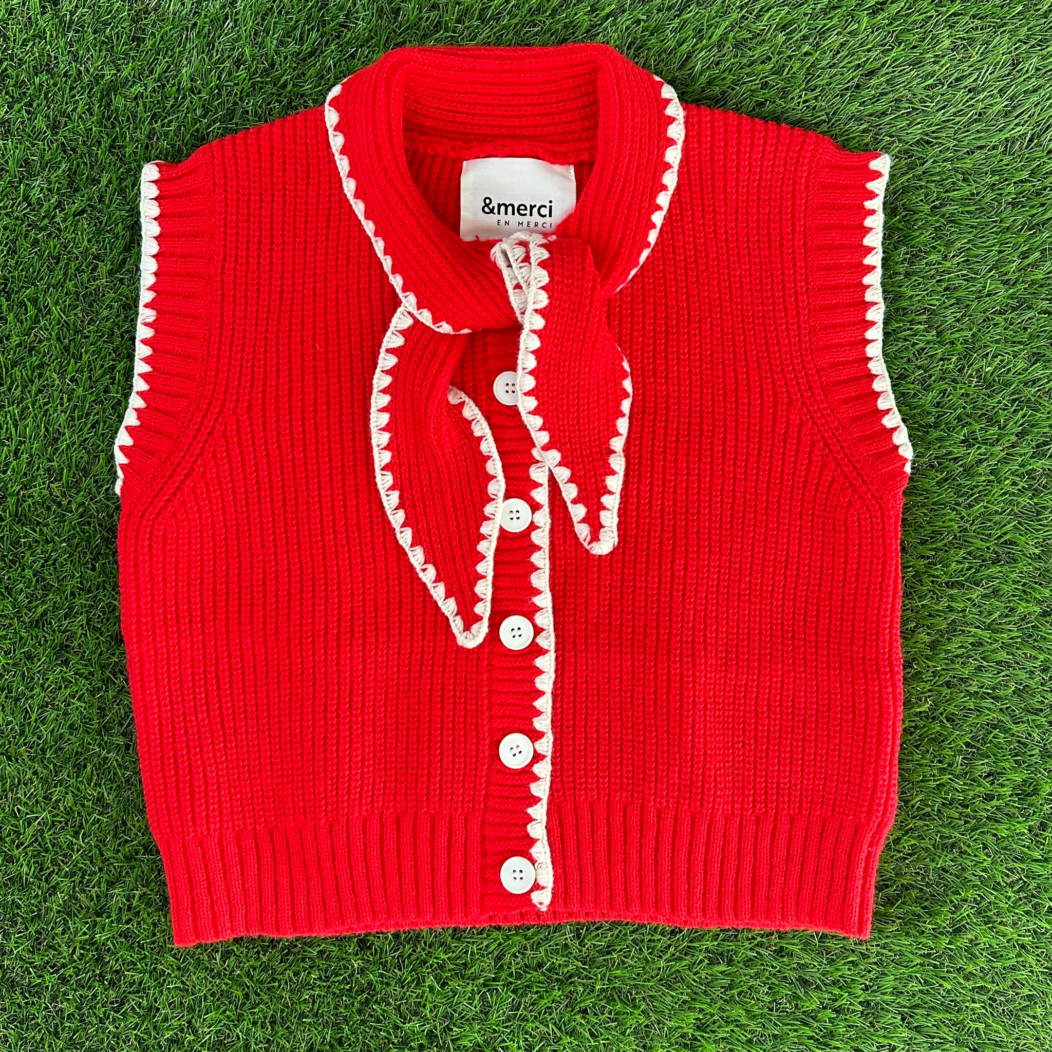 Red Tie Neck Sweater Vest