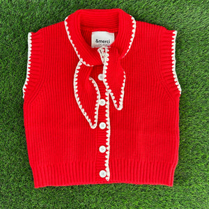 Red Tie Neck Sweater Vest