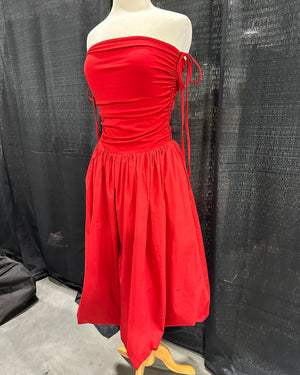 Red Strapless Bubble Hem Dress