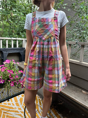 Multicolor Plaid Overalls