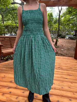 Green and Blue Gingham Smocked Dress