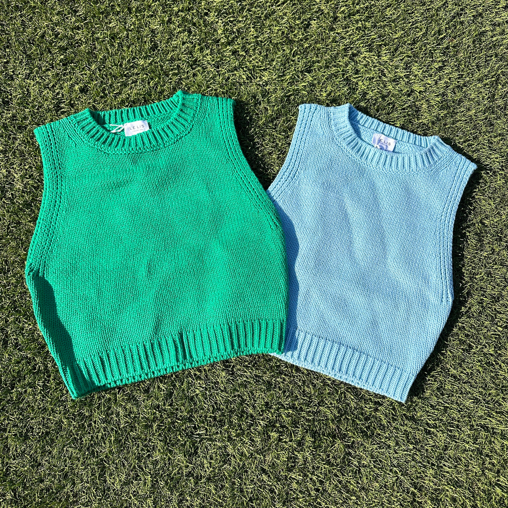 Blue and Green Cropped Sweaters