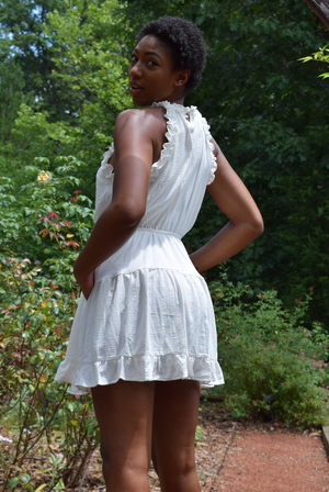 White Ruffle Trim Dress