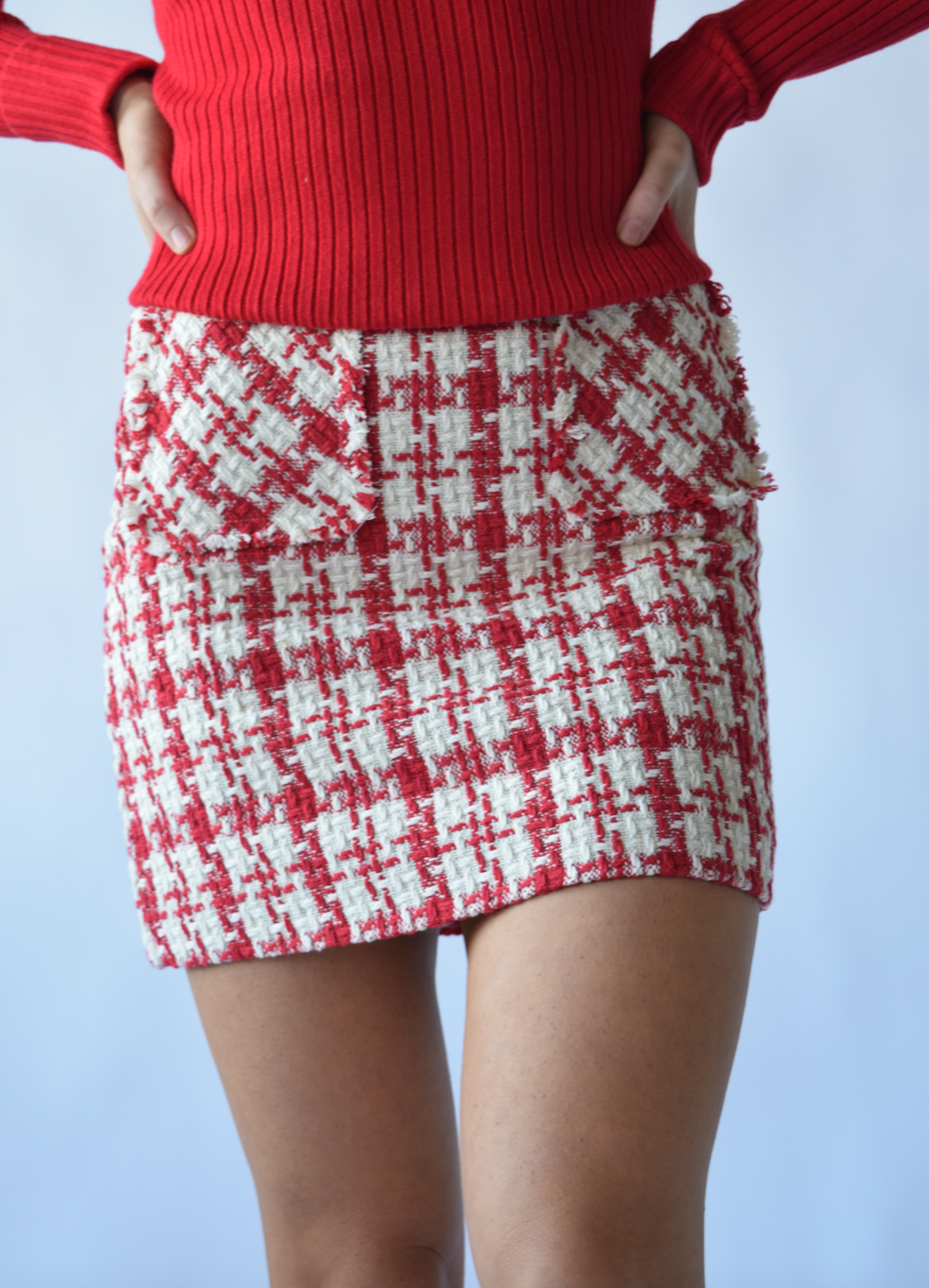 White and Red Tweed Skirt