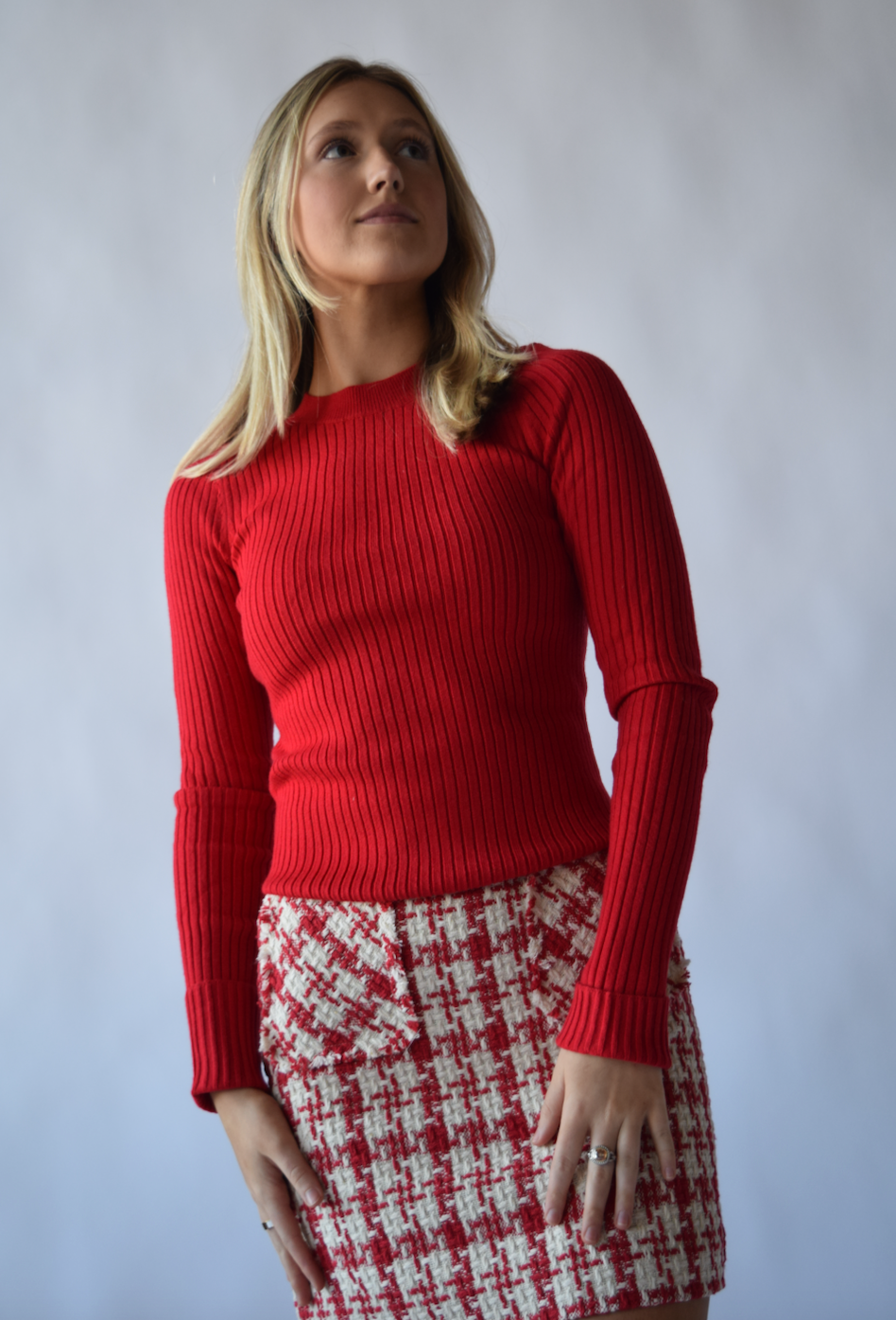 Red Ribbed Knit Sweater