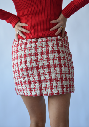 White and Red Tweed Skirt