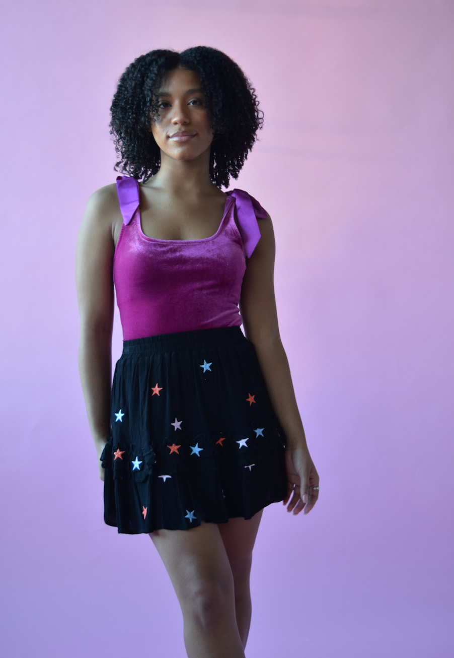 Black Embroidered Star Skirt