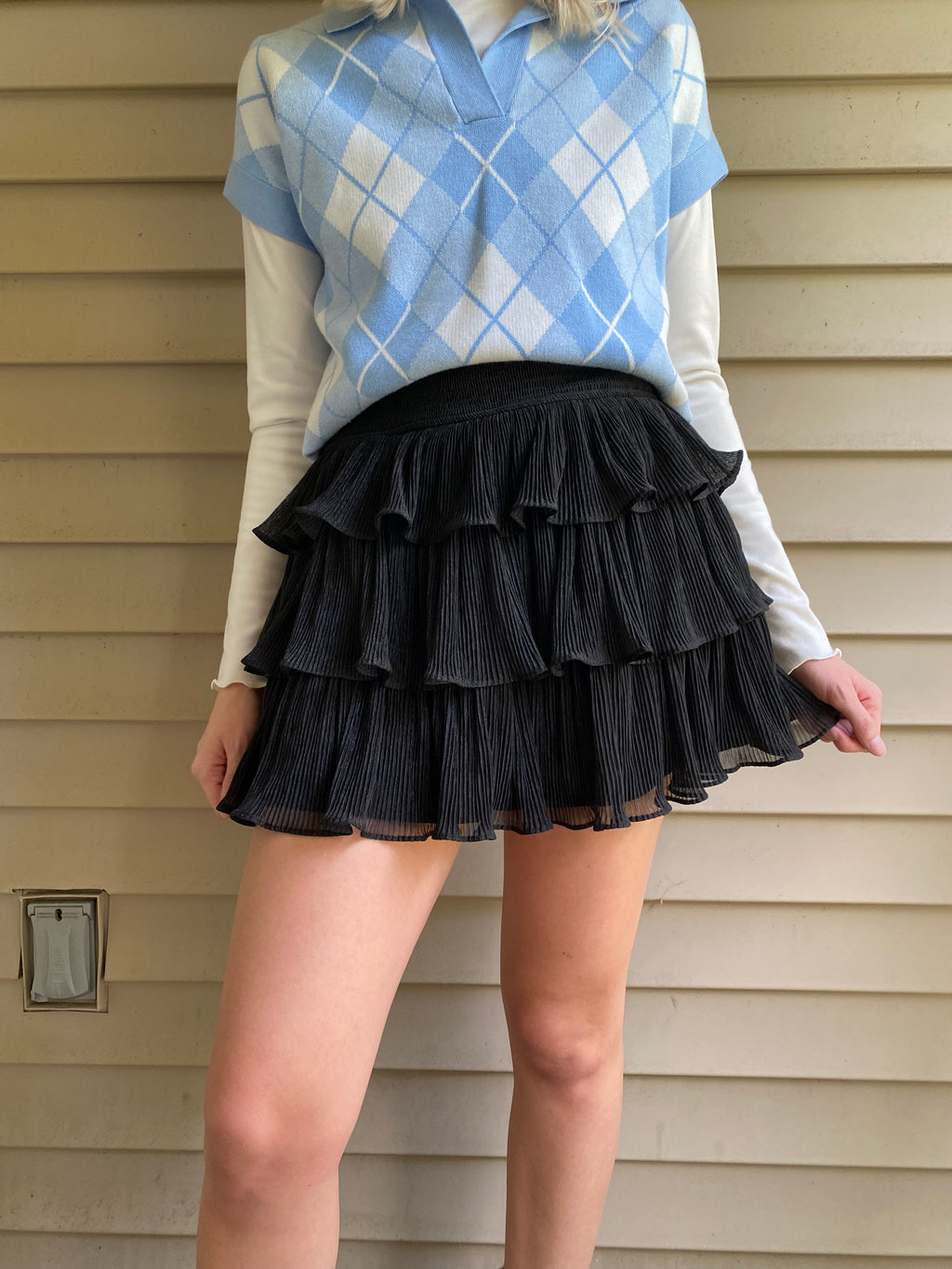 Black Shimmer Ruffled Skort